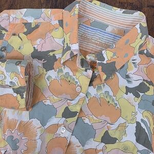 Ladies ROBERT GRAHAM Floral Beaded Shirt Striped Cuffs Cotton Abstract Size 8